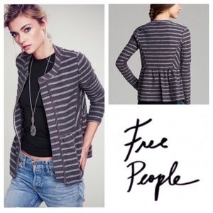 Free People Gray Striped Peplum Jacket w/ Zipper